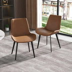 Chaises de salle à manger marron style milieu du siècle - Lot de 2 - Revêtement en similicuir - Design rétro en forme de coquille - Mousse haute densité