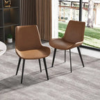 Mid-Century Brown Dining Chair (Set of 2) PU Leather Upholstered Side Chair