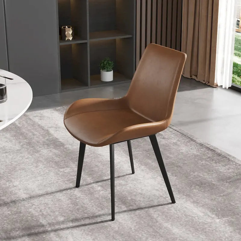 Chaises de salle à manger marron style milieu du siècle - Lot de 2 - Revêtement en similicuir - Design rétro en forme de coquille - Mousse haute densité