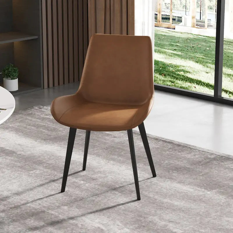 Chaises de salle à manger marron style milieu du siècle - Lot de 2 - Revêtement en similicuir - Design rétro en forme de coquille - Mousse haute densité