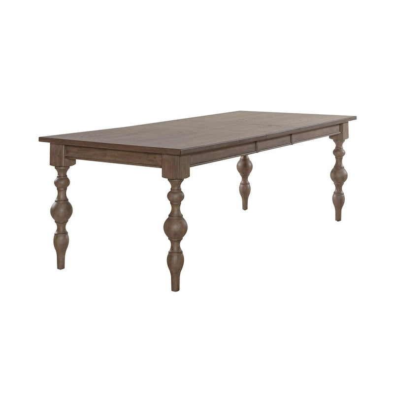 Table basse rectangulaire style ferme - Taupe poudré - Rallonge intégrée - Placage en hévéa et chêne blanc