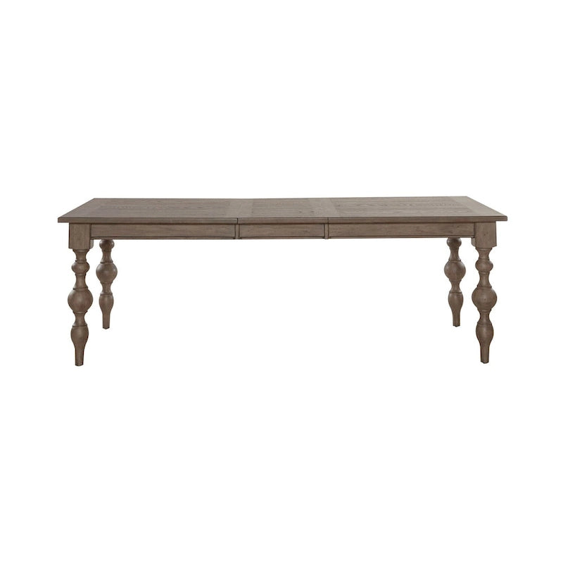 Table basse rectangulaire style ferme - Taupe poudré - Rallonge intégrée - Placage en hévéa et chêne blanc