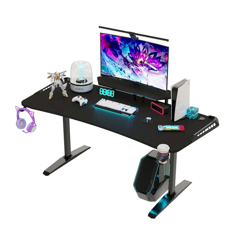 Bureau gaming 71" - Support pour écran - Éclairage LED - Tapis de souris - Poste de travail gamer - Bureau d'ordinateur