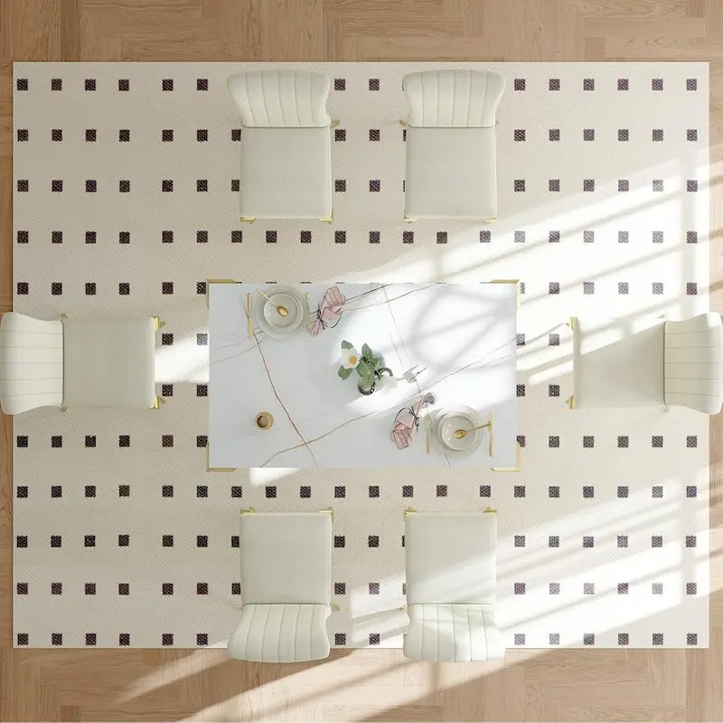 Table de salle à manger en verre de 160 cm (63 po) - Style moderne du milieu du siècle - Pieds cabriolet en métal - Verre trempé - 6 couverts - Capacité de charge : 250 kg (550 lb)