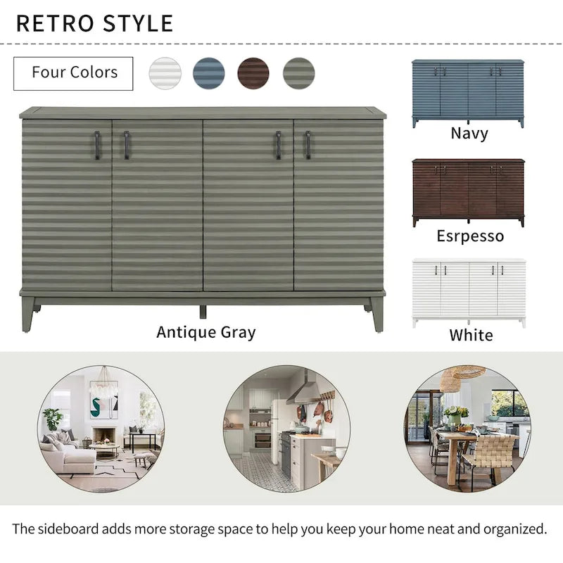 Buffet 4 portes - Grand espace de rangement - Étagères réglables - Poignées en métal - Style rétro - Cuisine/Salon/Salle à manger