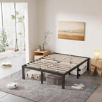 Cadre de lit plateforme en métal noir de 40 cm avec sommier à lattes en bois