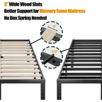 Cadre de lit plateforme en métal noir de 40 cm avec sommier à lattes en bois