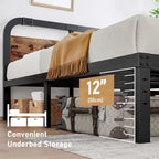 Cadre de lit plateforme en métal noir de 40 cm avec sommier à lattes en bois