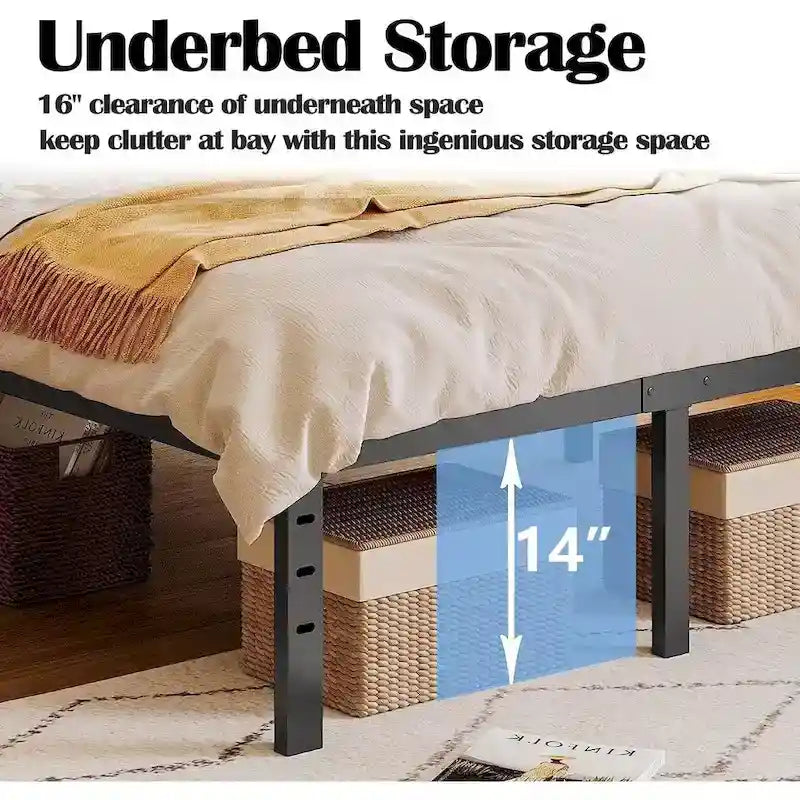 Cadre de lit plateforme en métal noir de 40 cm avec sommier à lattes en bois