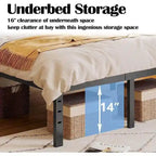 Cadre de lit plateforme en métal noir de 40 cm avec sommier à lattes en bois