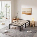 Cadre de lit plateforme en métal noir de 40 cm avec sommier à lattes en bois