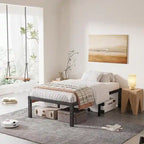 Cadre de lit plateforme en métal noir de 40 cm avec sommier à lattes en bois